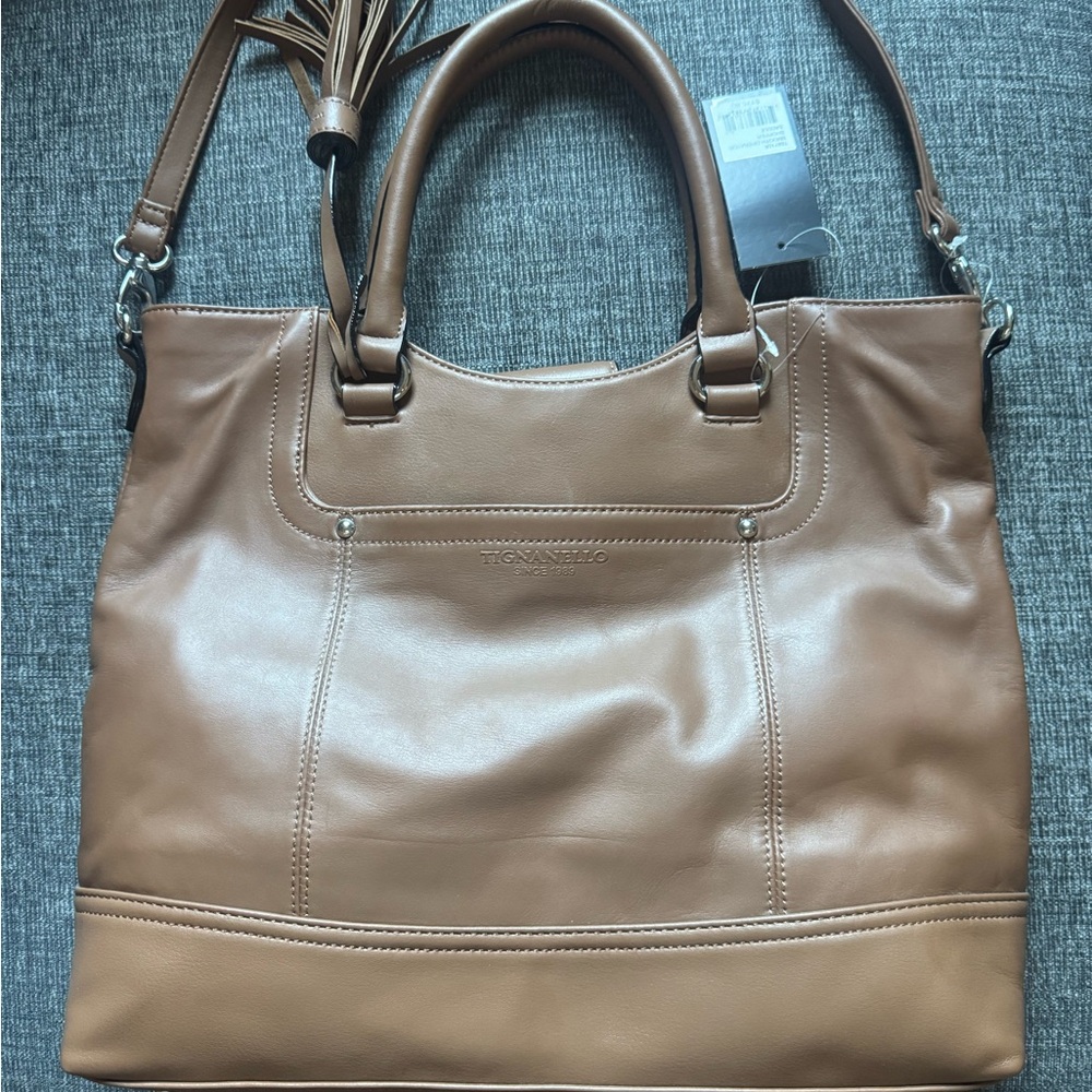 Tignanello Tan Leather Tote Bag